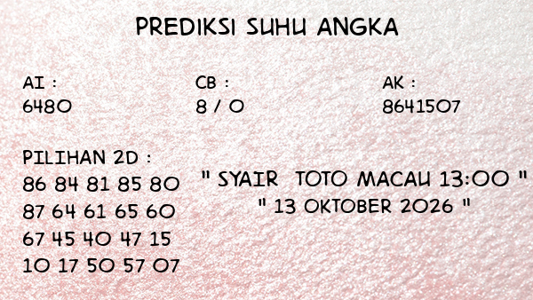 Toto Macau 13:00 Selasa